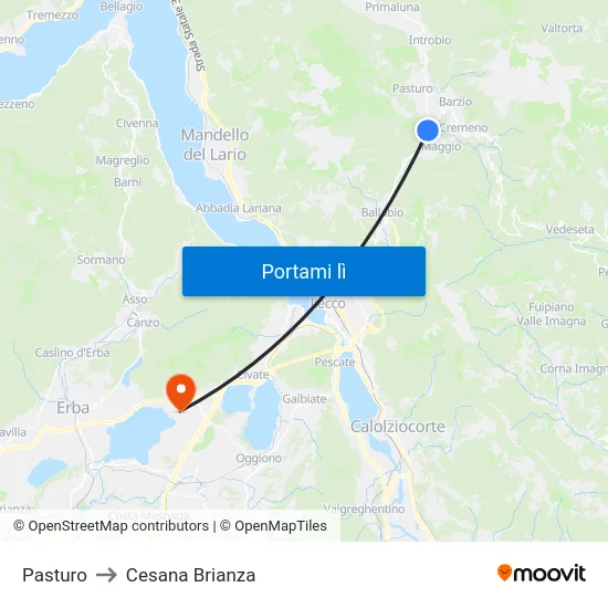 Pasturo to Cesana Brianza map