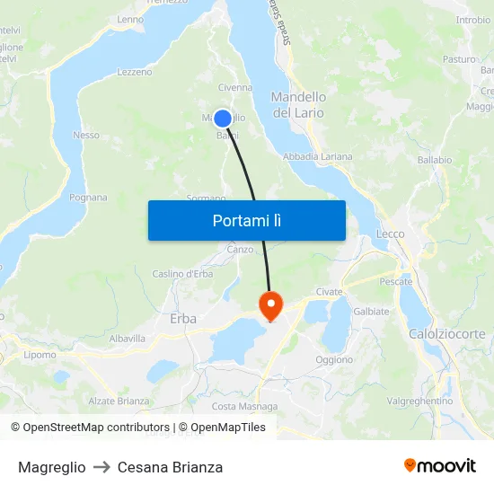 Magreglio to Cesana Brianza map