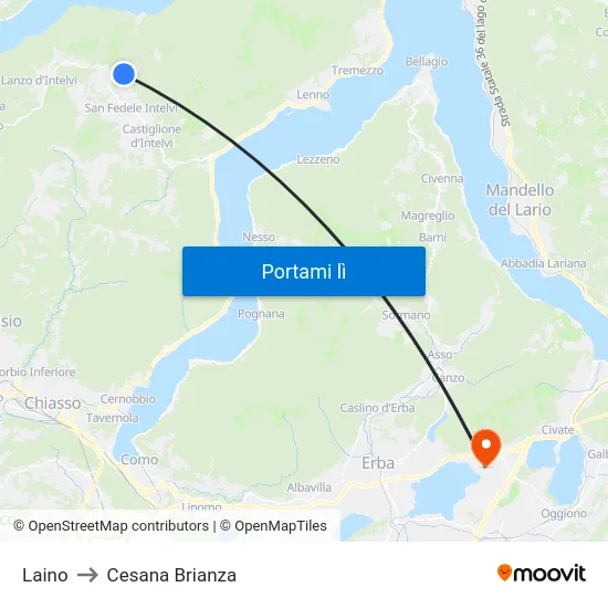 Laino to Cesana Brianza map