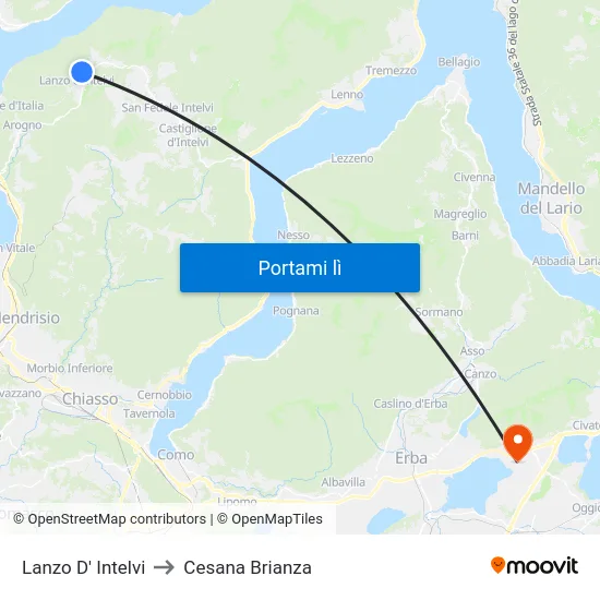 Lanzo D' Intelvi to Cesana Brianza map