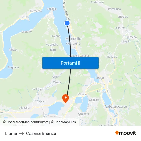 Lierna to Cesana Brianza map