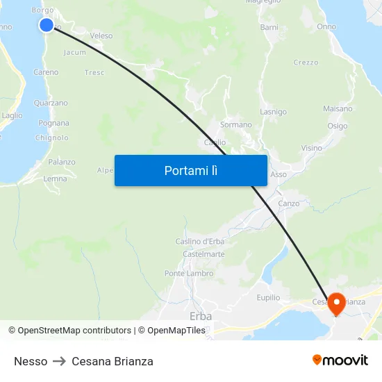 Nesso to Cesana Brianza map