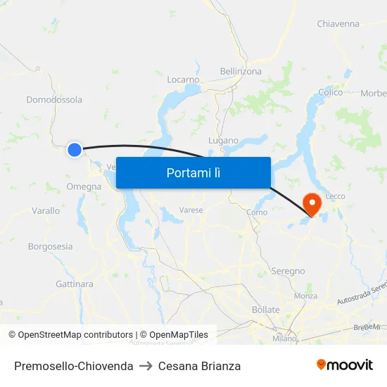 Premosello-Chiovenda to Cesana Brianza map