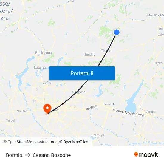 Bormio to Cesano Boscone map