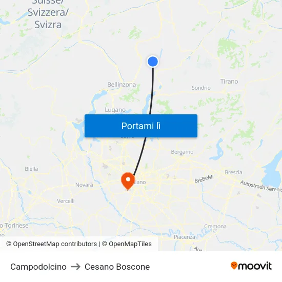 Campodolcino to Cesano Boscone map