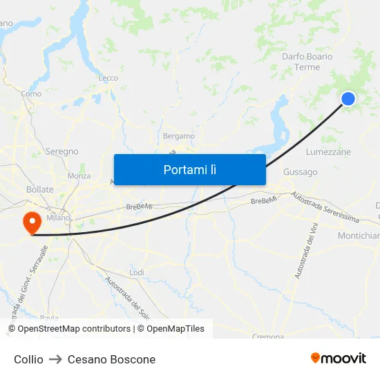 Collio to Cesano Boscone map