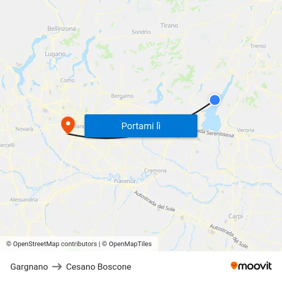 Gargnano to Cesano Boscone map