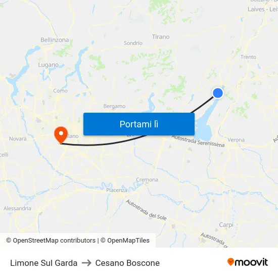 Limone Sul Garda to Cesano Boscone map