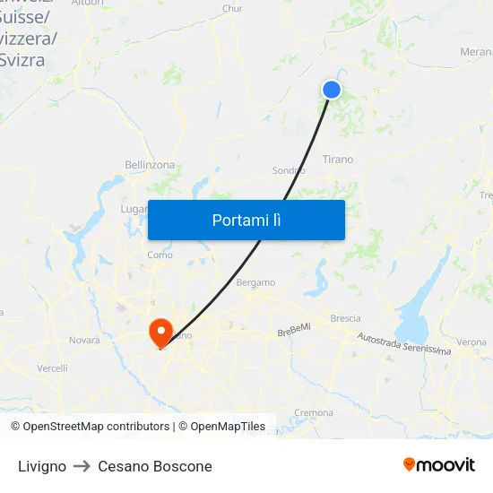 Livigno to Cesano Boscone map