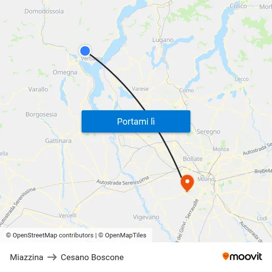 Miazzina to Cesano Boscone map