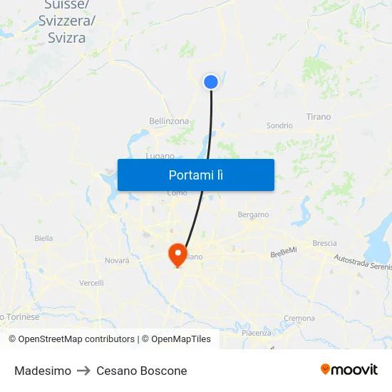 Madesimo to Cesano Boscone map