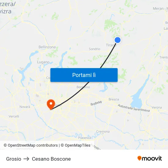 Grosio to Cesano Boscone map