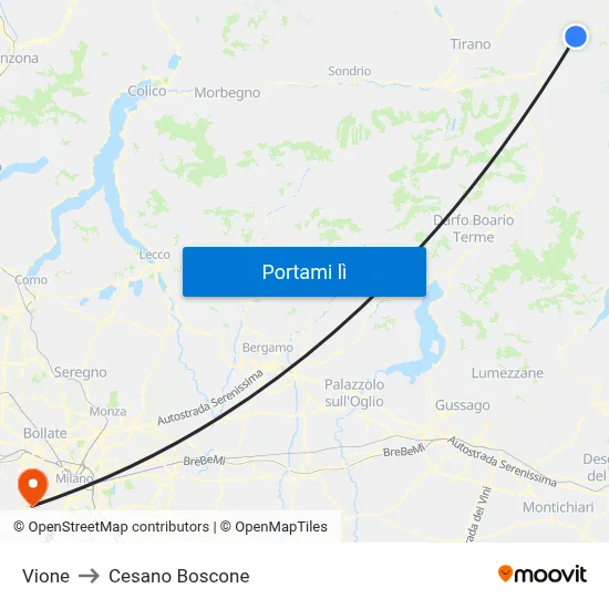 Vione to Cesano Boscone map