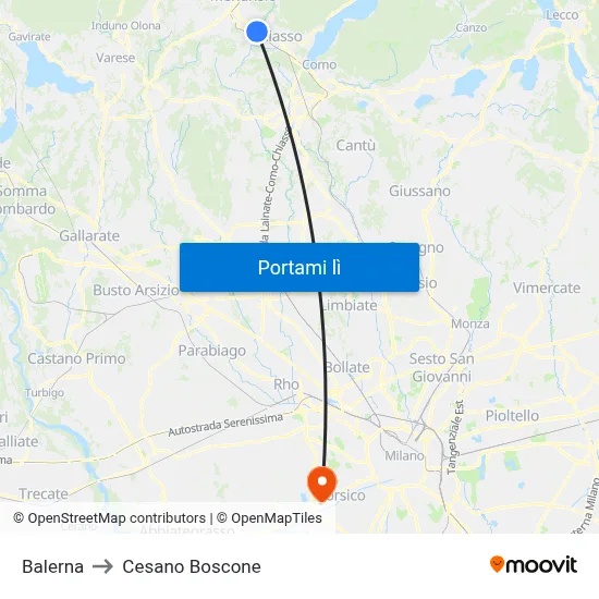 Balerna to Cesano Boscone map