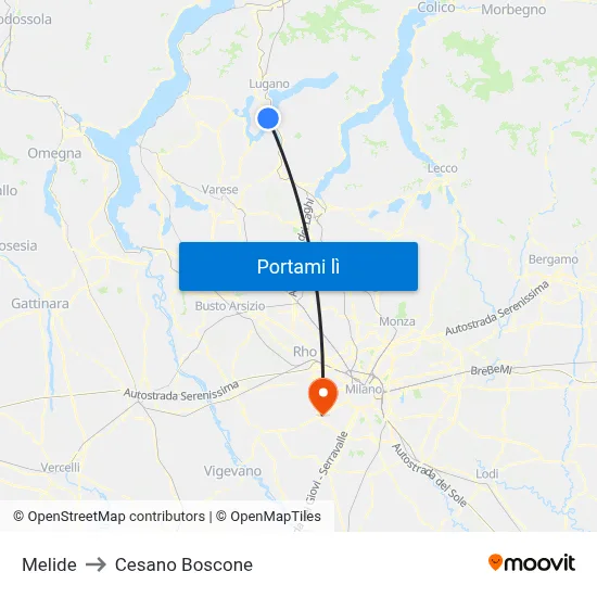 Melide to Cesano Boscone map