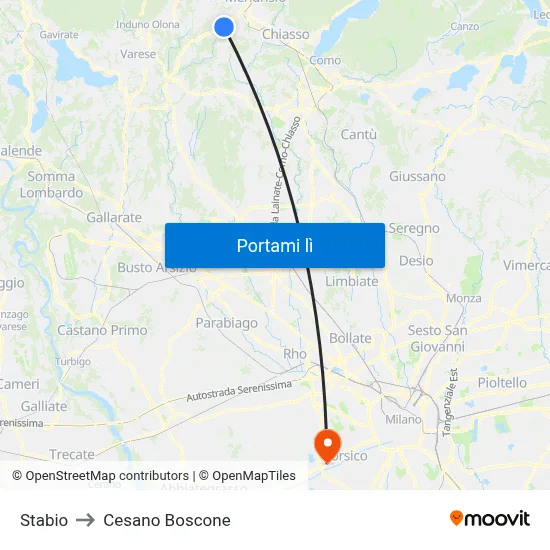 Stabio to Cesano Boscone map
