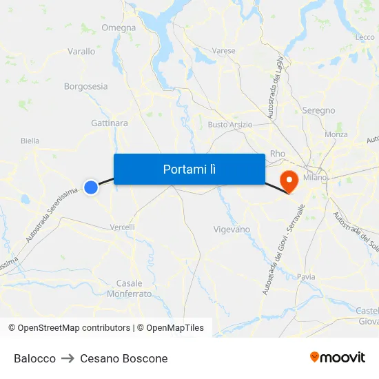 Balocco to Cesano Boscone map