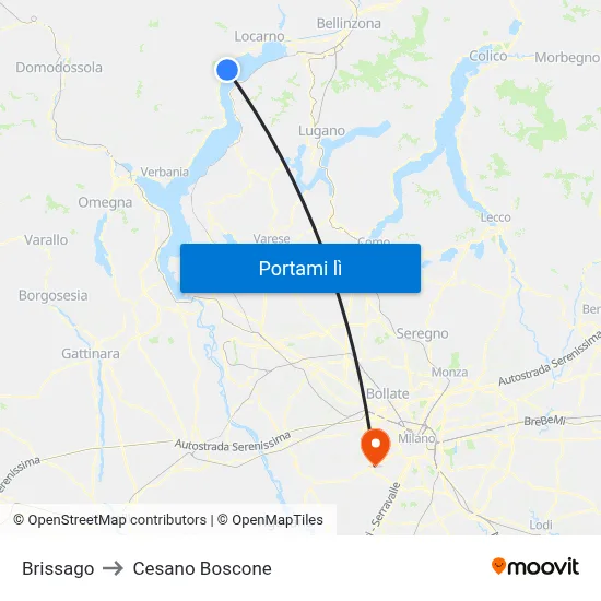 Brissago to Cesano Boscone map