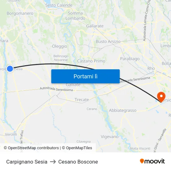 Carpignano Sesia to Cesano Boscone map