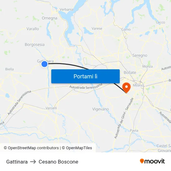 Gattinara to Cesano Boscone map