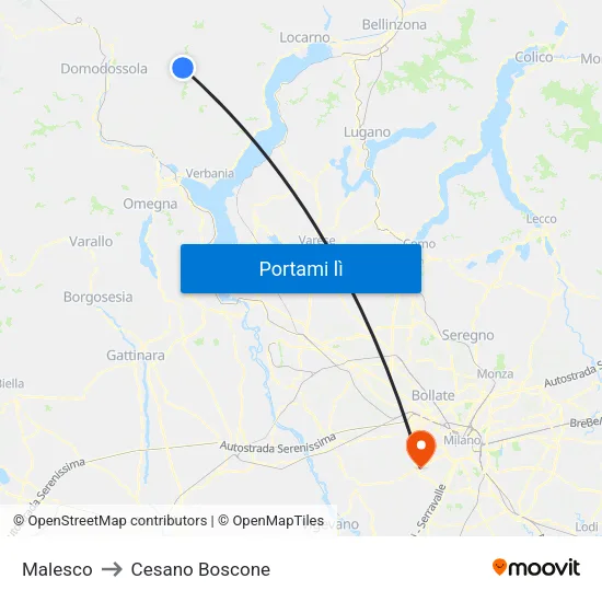 Malesco to Cesano Boscone map