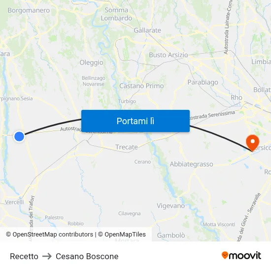 Recetto to Cesano Boscone map