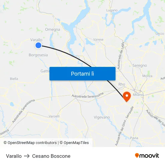 Varallo to Cesano Boscone map