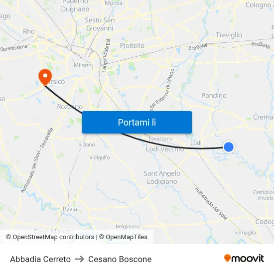 Abbadia Cerreto to Cesano Boscone map
