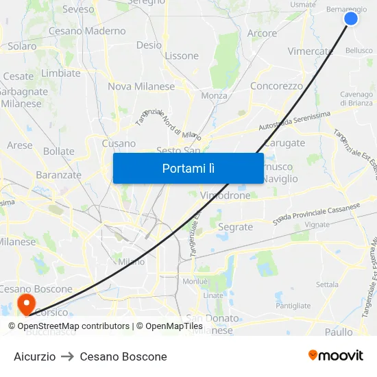 Aicurzio to Cesano Boscone map