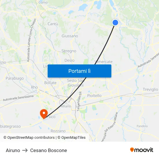 Airuno to Cesano Boscone map