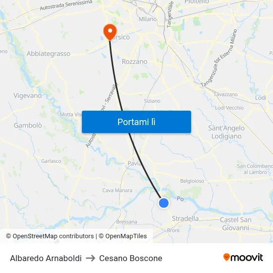 Albaredo Arnaboldi to Cesano Boscone map