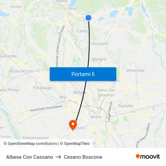 Albese Con Cassano to Cesano Boscone map