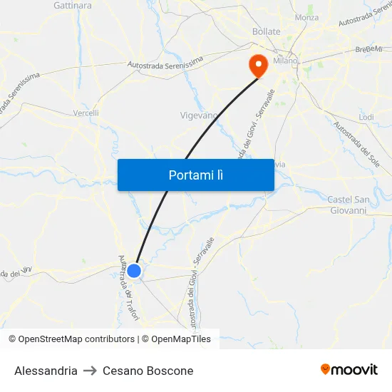 Alessandria to Cesano Boscone map