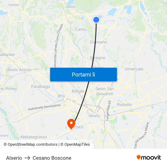 Alserio to Cesano Boscone map