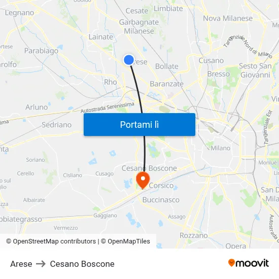 Arese to Cesano Boscone map