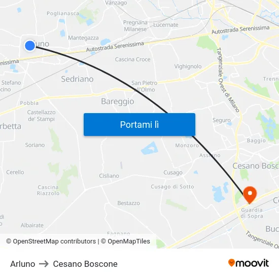 Arluno to Cesano Boscone map