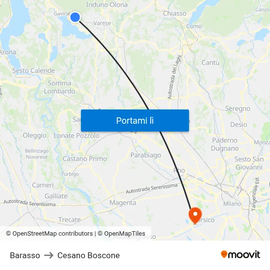 Barasso to Cesano Boscone map