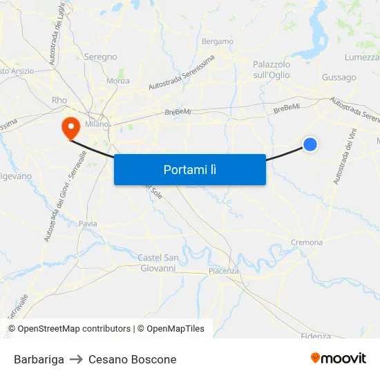 Barbariga to Cesano Boscone map
