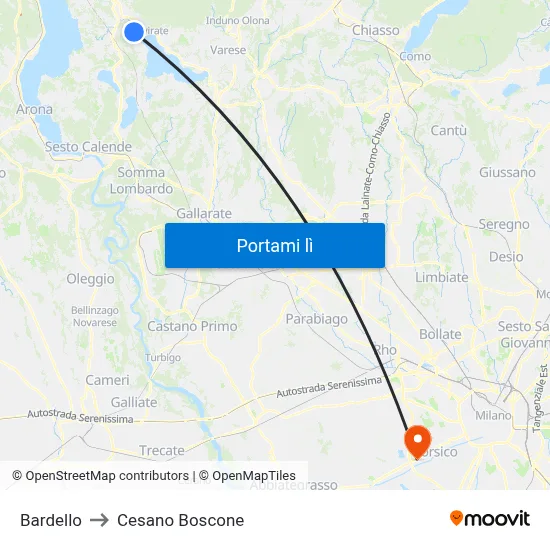 Bardello to Cesano Boscone map