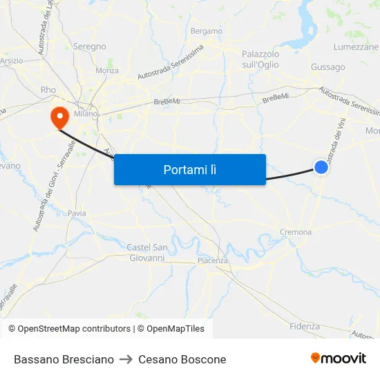 Bassano Bresciano to Cesano Boscone map