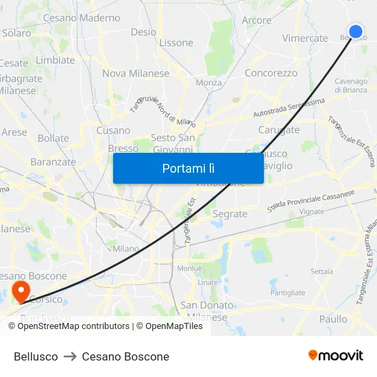Bellusco to Cesano Boscone map