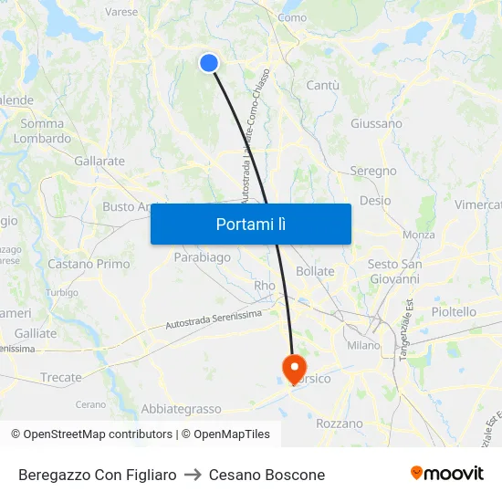 Beregazzo Con Figliaro to Cesano Boscone map