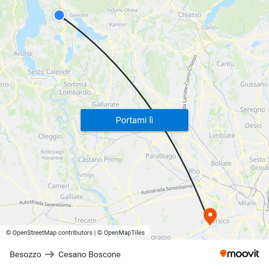 Besozzo to Cesano Boscone map