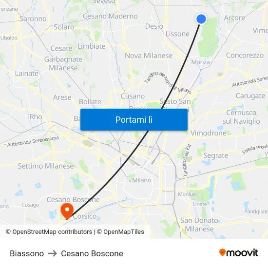 Biassono to Cesano Boscone map