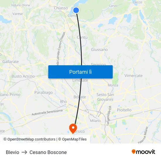 Blevio to Cesano Boscone map