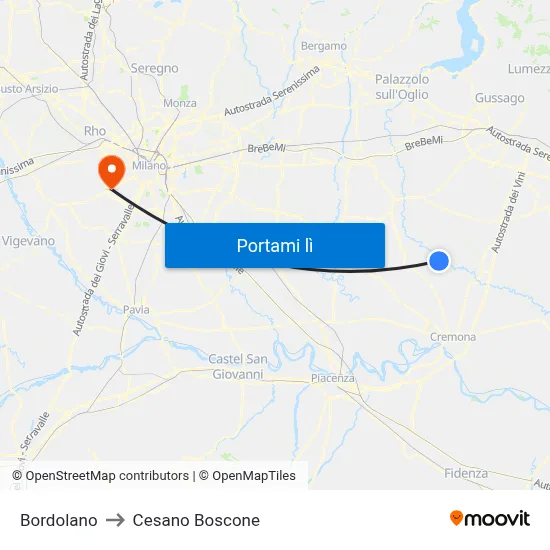 Bordolano to Cesano Boscone map