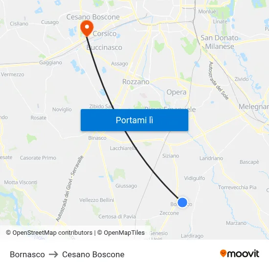 Bornasco to Cesano Boscone map
