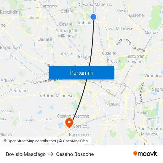 Bovisio-Masciago to Cesano Boscone map