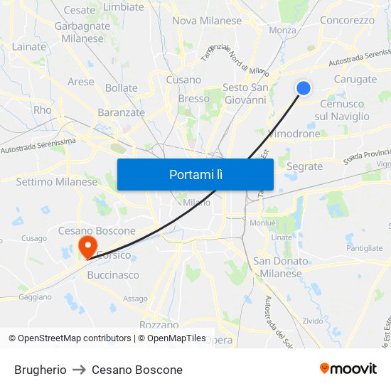 Brugherio to Cesano Boscone map
