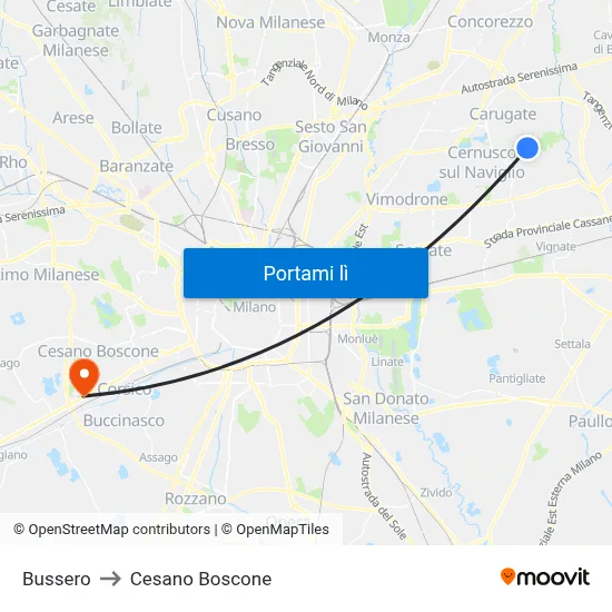 Bussero to Cesano Boscone map
